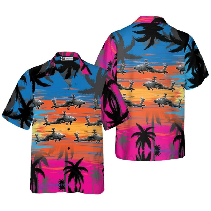Helicopter Flies Dawn Sky Hawaiian Shirt