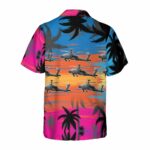 Helicopter Flies Dawn Sky Hawaiian Shirt Back