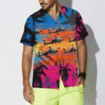 Helicopter Flies Dawn Sky Hawaiian Shirt Front 1