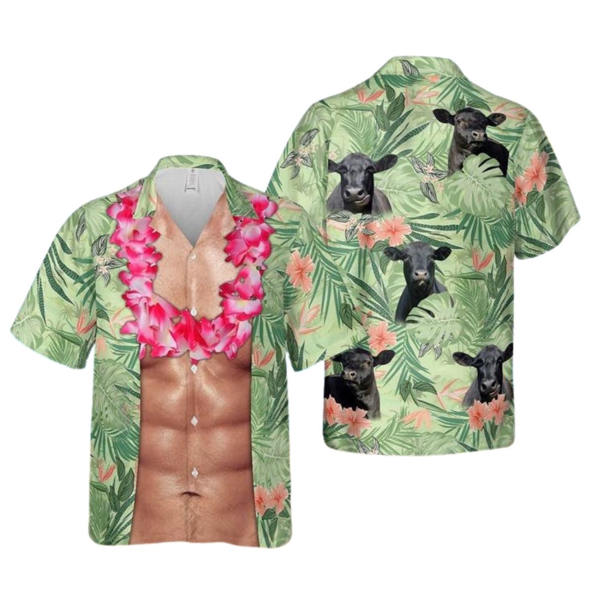 Hereford Cattle Funny 6 Pack Body Hawaiian Shirt