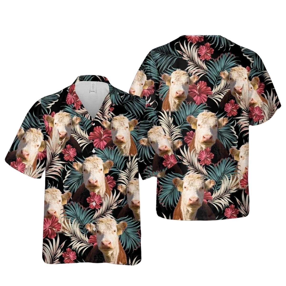 Hereford Dark Red Flowers Pattern Hawaiian Shirt