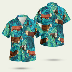 Hereford cattle lover tropical hawaiian shirt