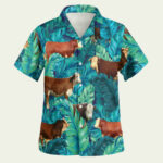 Hereford cattle lover tropical hawaiian shirt front