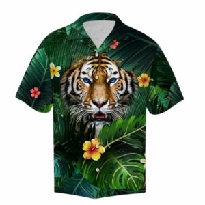 Hiding Tiger In Flower And Leaves Hawaiian Shirt