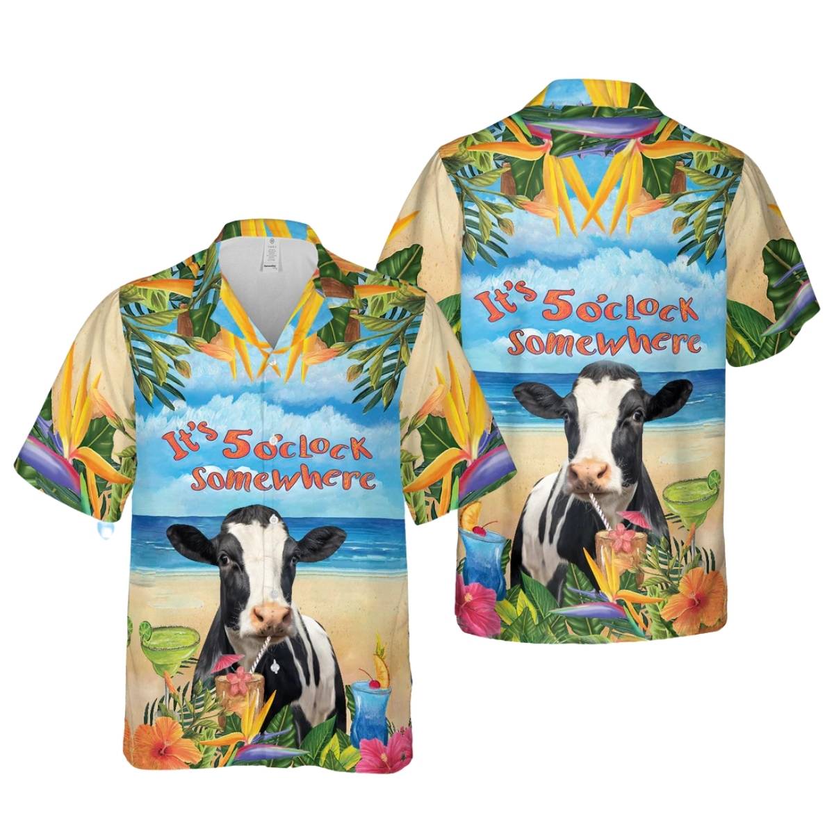 Holstein Cattle It'S 5 O'Clock Somewhere Hawaiian Shirt