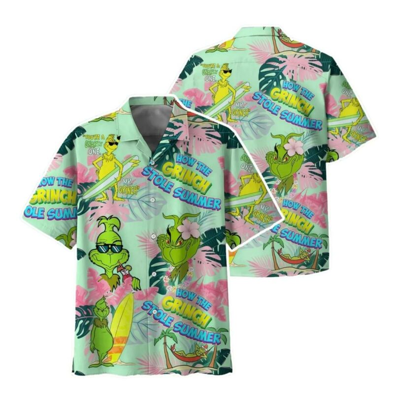 How The Grinch Stole Summer Grinch Surfing Funny Hawaiian Shirt