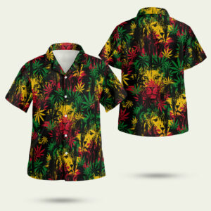 Jamaica lion colorful weed hawaiian shirt 1