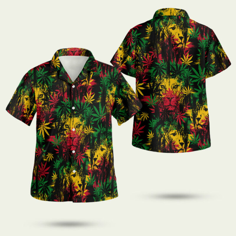 Jamaica Lion Colorful Weed Hawaiian Shirt 1