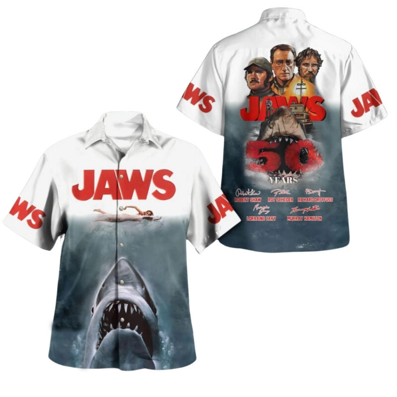 Copy Of Custom Name Jaws Shark 50 Years Hawaiian Shirt
