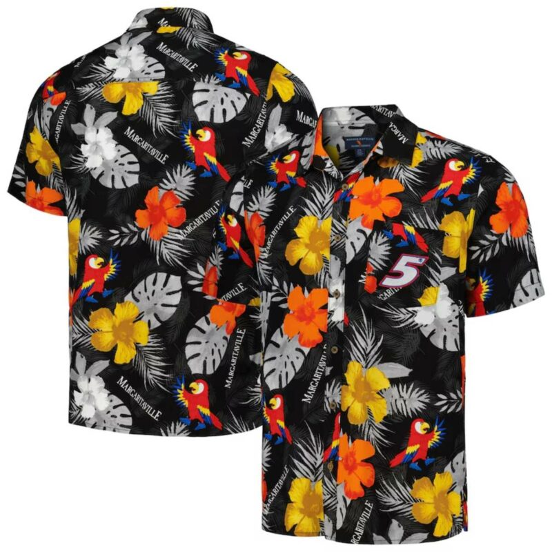 Kyle Larson Margaritaville Black Island Life Floral Hawaiian Shirt