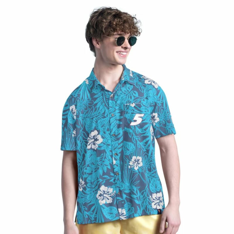 Kyle Larson Margaritaville Blue Palm Shade Hawaiian Shirt