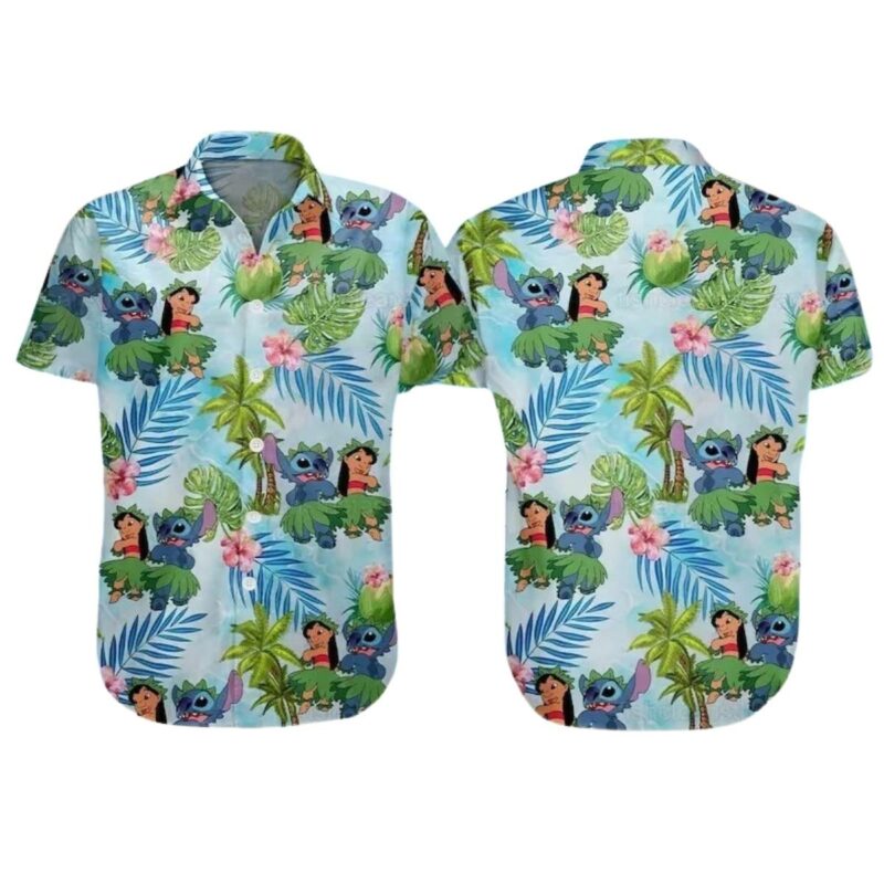 Lilo And Stitch Palm Leaves Hawaiian Shirt