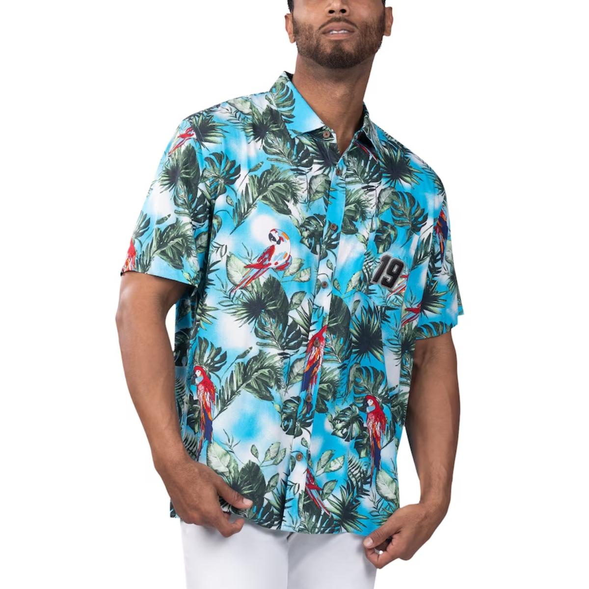 Martin Truex Jr Margaritaville Light Blue Jungle Parrot Party Hawaiian Shirt