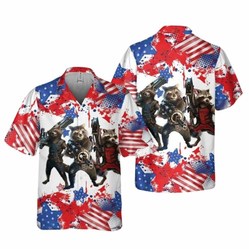 Marvel Rocket And American Flag Independence Day 4Th July Hawaiian Shirt