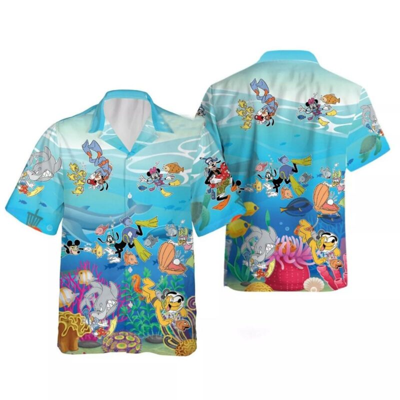 Mickey And Friends Diving Tropical Beach Cruise Aloha Summer Vacay Hawaiian Shirt
