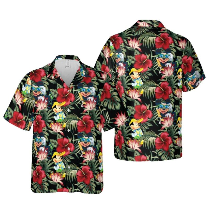 Mickey Mouse Tropical Disney Red Hibiscus Hawaiian Shirt