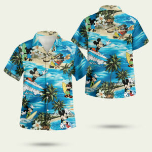 Mickey mouse surf on the waves hawaiian shirt