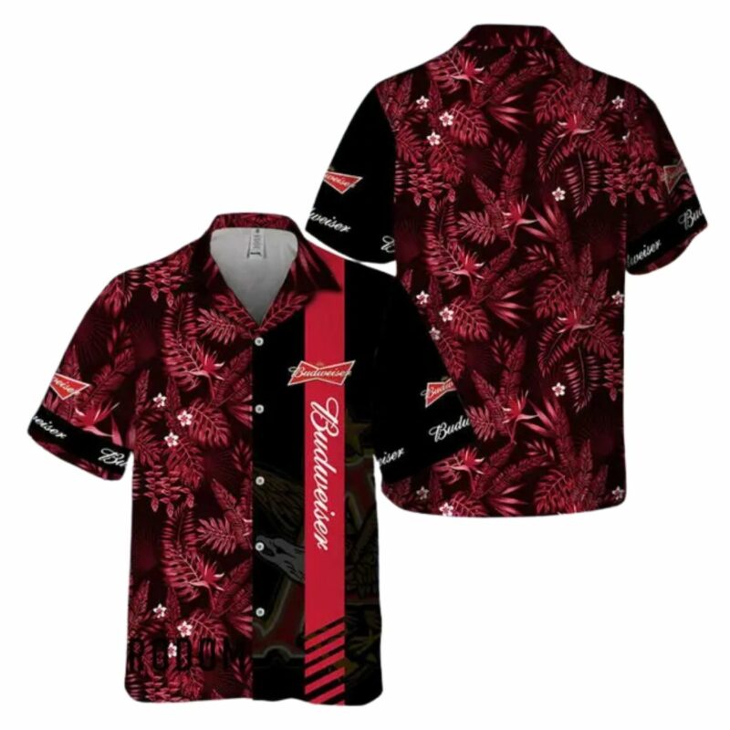 Midnight Tropical Foliage Budweiser Hawaiian Shirt