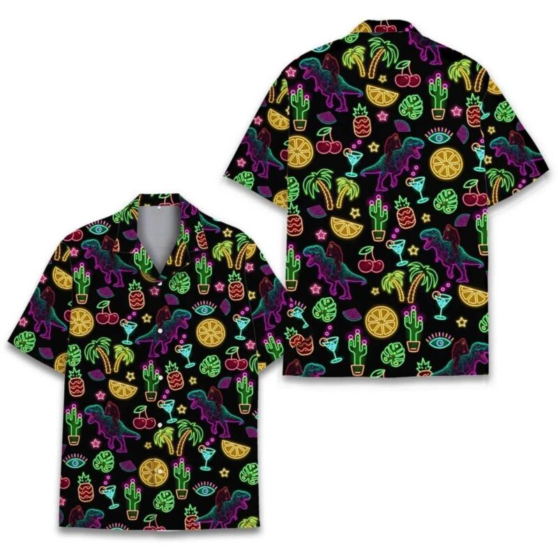 Neon Dinosaur Tropical Hawaiian Shirt