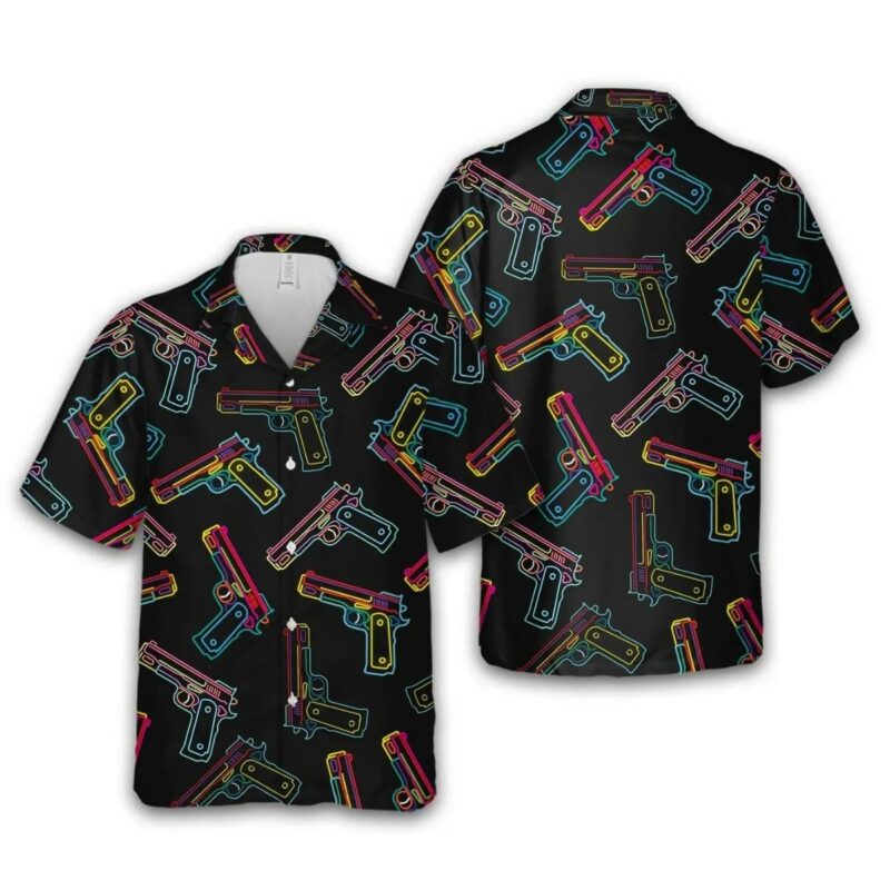 Neon Effect Gun Pattern Hawaiian Shirt
