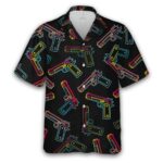 Neon Effect Gun Pattern Hawaiian Shirt Front