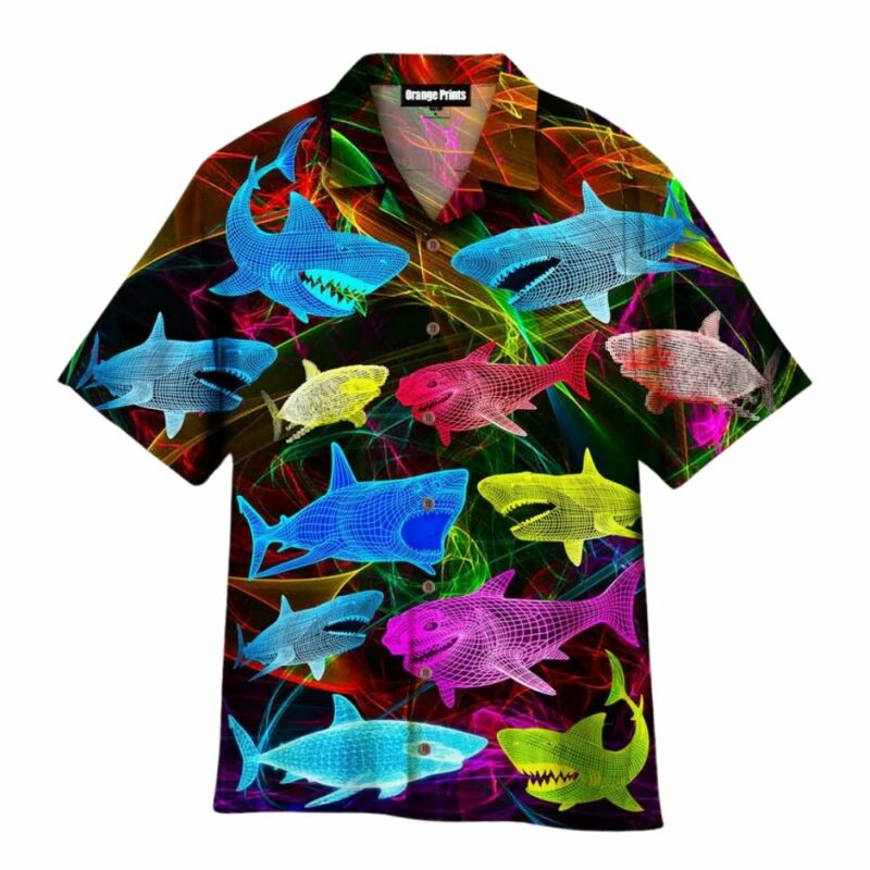 Neon Glowing Shark Hawaiian Shirt