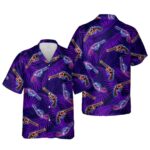 Neon Revolver And Palm Leaf Pattern Hawaiian Shirt