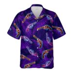Neon Revolver And Palm Leaf Pattern Hawaiian Shirt Front