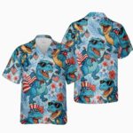 Patriotic Dinosaur American Flag Hawaiian Shirt