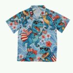Patriotic Dinosaur American Flag Hawaiian Shirt Front