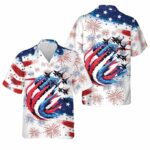 Patriotic Red White Blue Usa Flag Fighter Jets 4th Of July Hawaiian Shirt