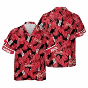Personalized Budweiser Logo Palm Leaves Hawaiian Shirt
