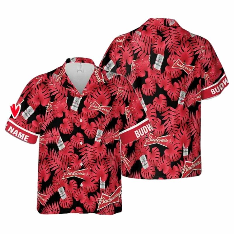 Personalized Budweiser Logo Palm Leaves Hawaiian Shirt