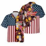 Personalized Budweiser US Flag Floral Hawaiian Shirt