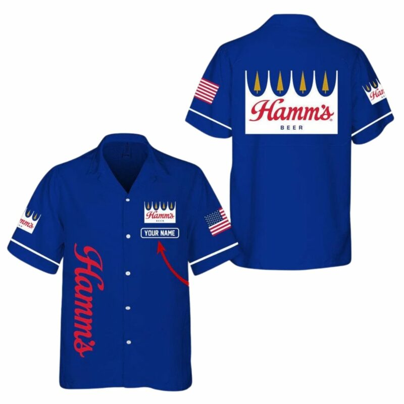 Personalized Hamms Beer American Flag Blue Hawaiian Shirt