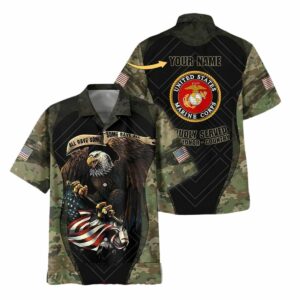 Personalized US Marine Corps Veterans Camouflage Hawaiian Shirt