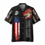 Personalized US Marine Corps Veterans Red White And Blue Hawaiian Shirt Front