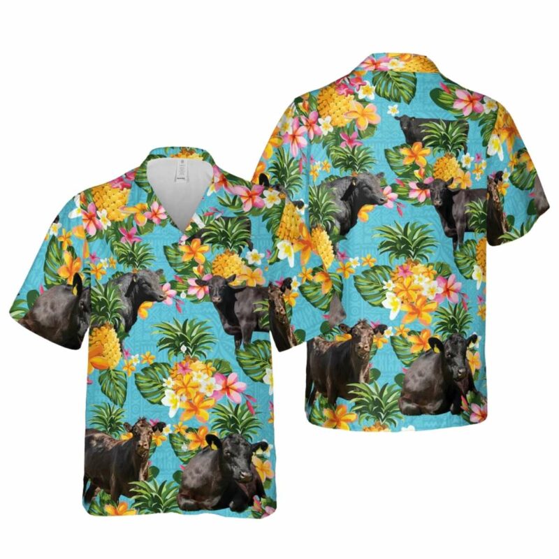 Pineapple Black Angus Cattle Lovers Hawaiian Shirt
