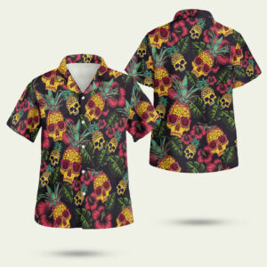 Pineapple skull black hawaiian shirt