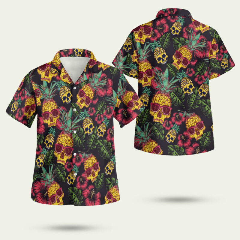 Pineapple Skull Black Hawaiian Shirt