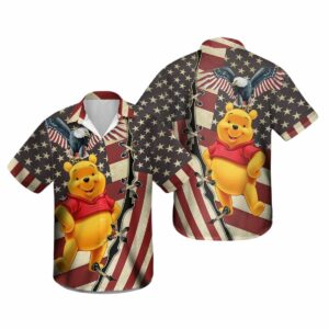 Pooh Bear 4th July US Flag Patriot Hawaiian Shirt