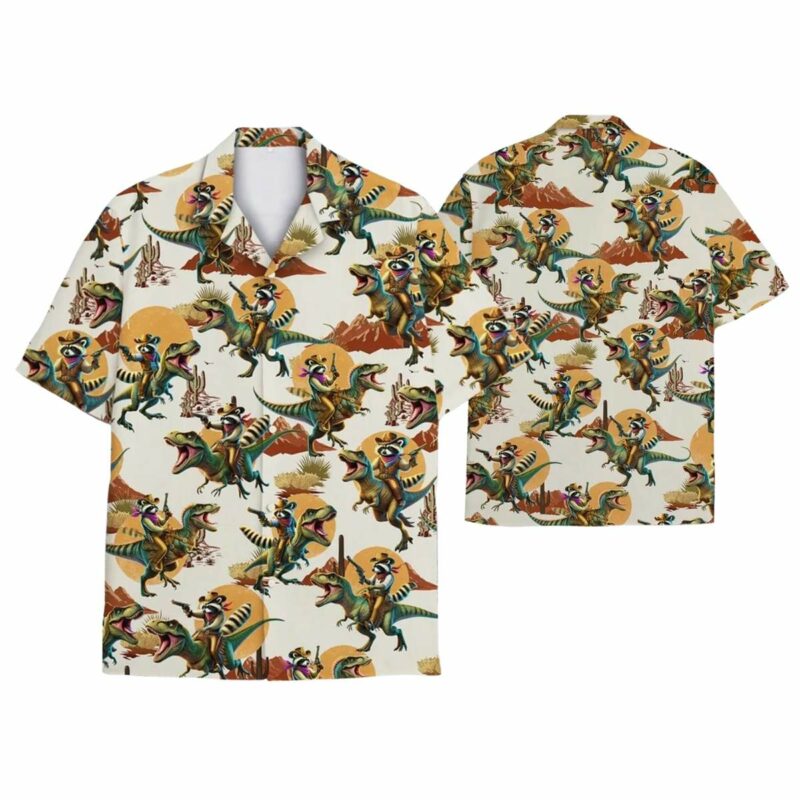 Raccoon Riding Dinosaur Funny Hawaiian Shirt