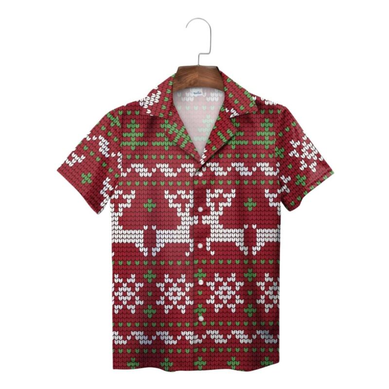 Red Reindeer Christmas Knit Pattern Hawaiian Shirt