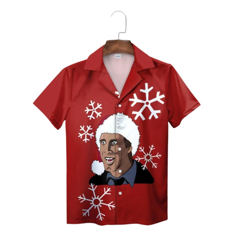 Red Santa Face Snowflake Graphic Humorous Hawaiian Shirt