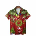 Red Santa Wreath Candy Canes Christmas Tree Hawaiian Shirt
