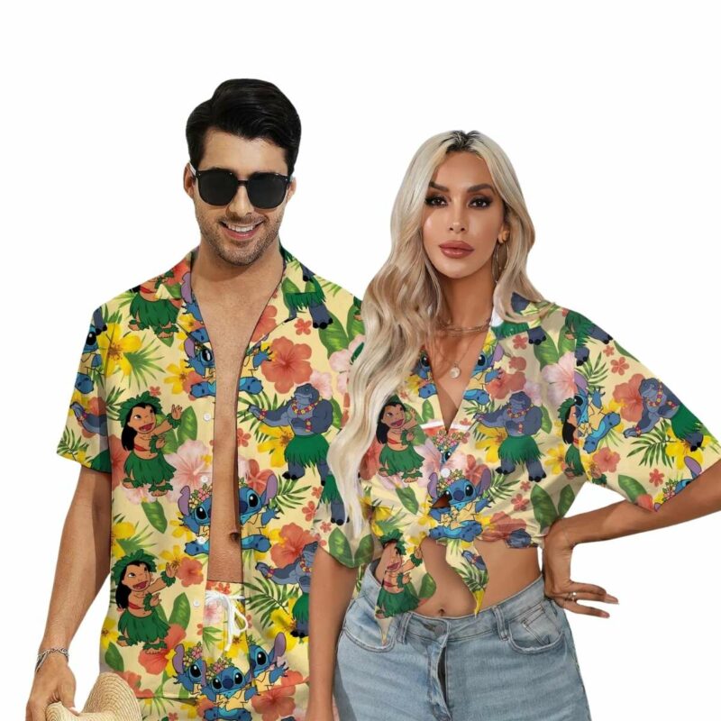 Retro Lilo And Stitch Summer Beach Disney Floral Hawaiian Shirt
