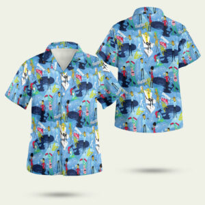 Retro star x trek light blue with cartoon character hawaiian shirt