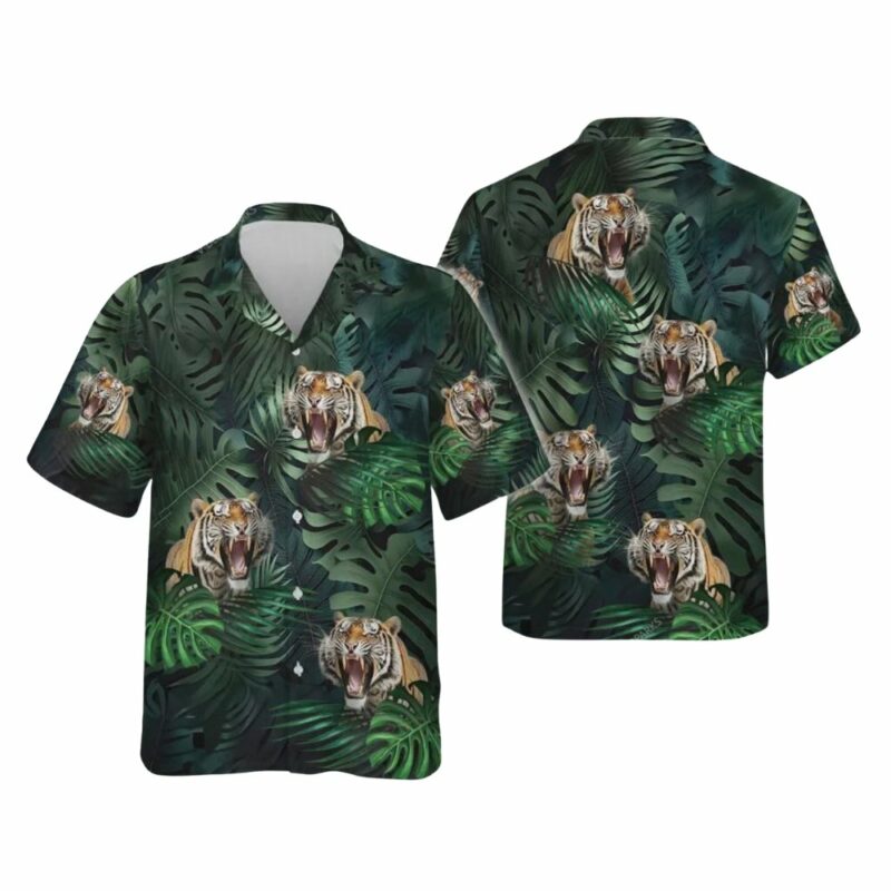 Roaring Tiger Palm Leaves Hawaiian Shirt
