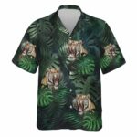 Roaring Tiger Palm Leaves Hawaiian Shirt Front