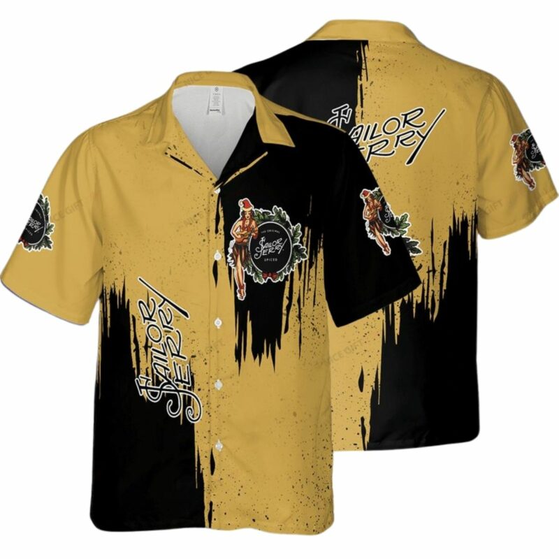 Sailor Jerry Yellow And Black Pattern Hawaiian Shirt